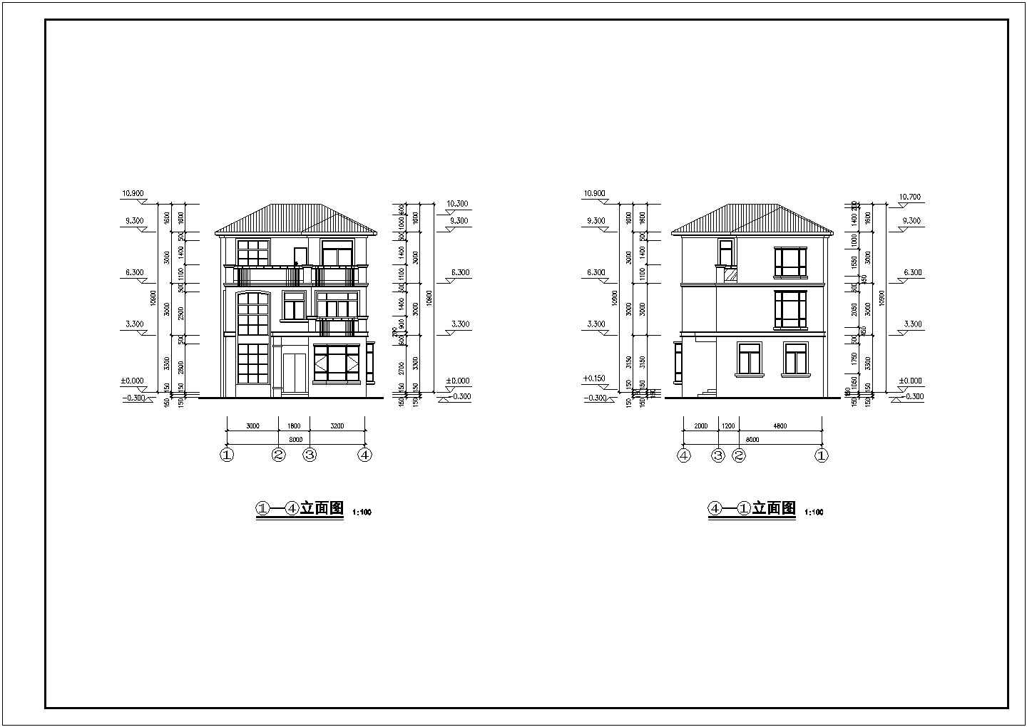 贵阳市某村镇320平米3层砖混结构乡村别墅建筑设计CAD图纸