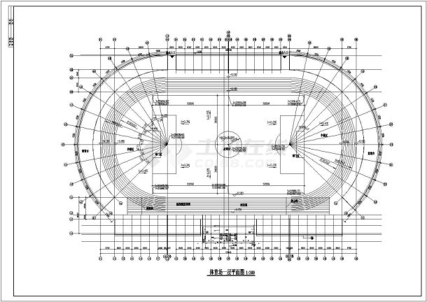 [海口]某中学体育场建筑施工cad图（含体育场看台）-图一