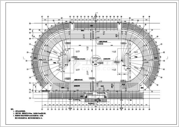 [海口]某中学体育场建筑施工cad图(含体育场看台)