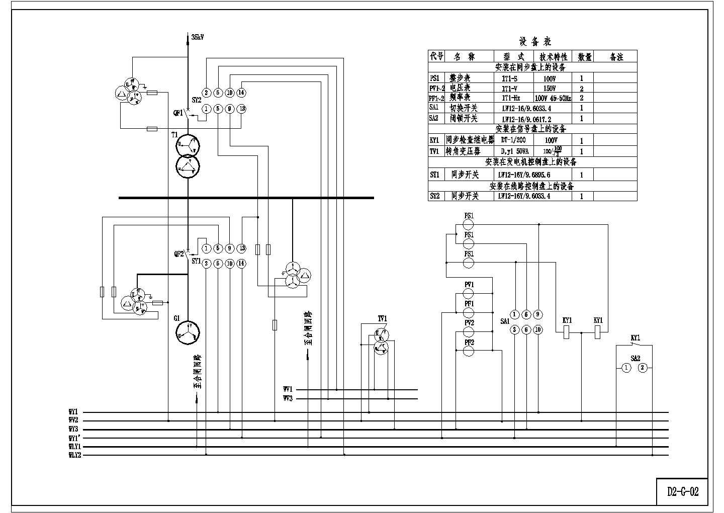 某电站同期系统CAD设计原理图