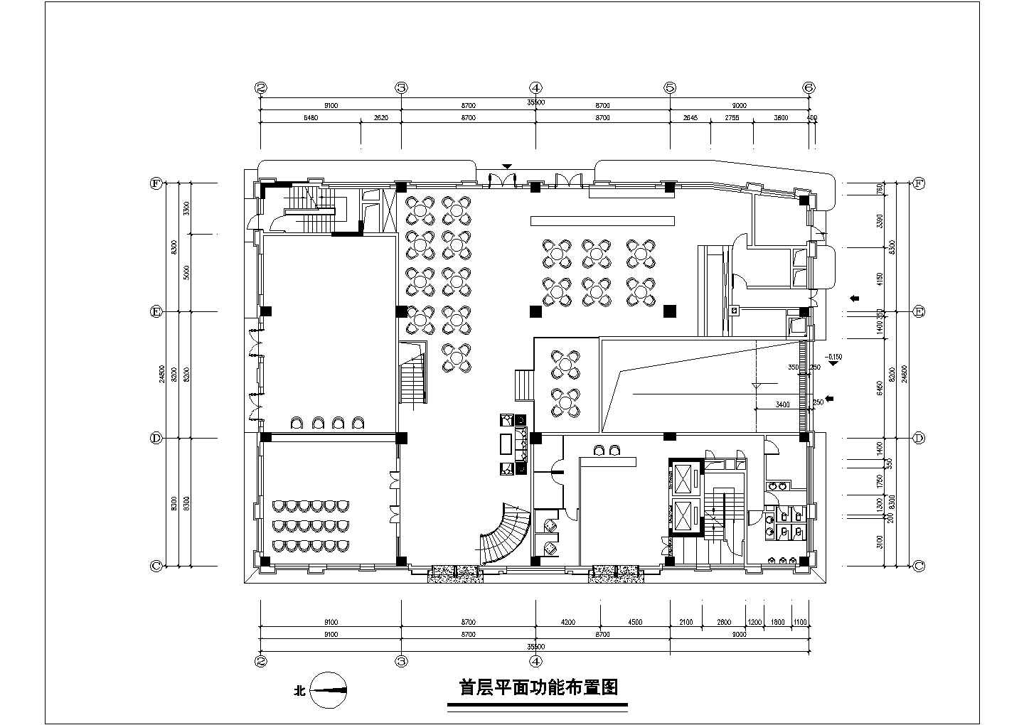 1.3万平米7层框混结构商务酒店全套平面装修施工设计CAD图纸