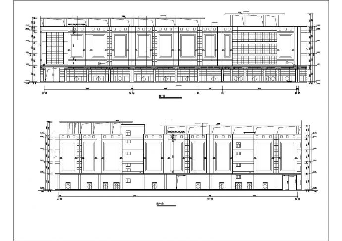 1.1万平米两栋四层框架结构联排商业综合楼平立剖面设计CAD图纸_图1