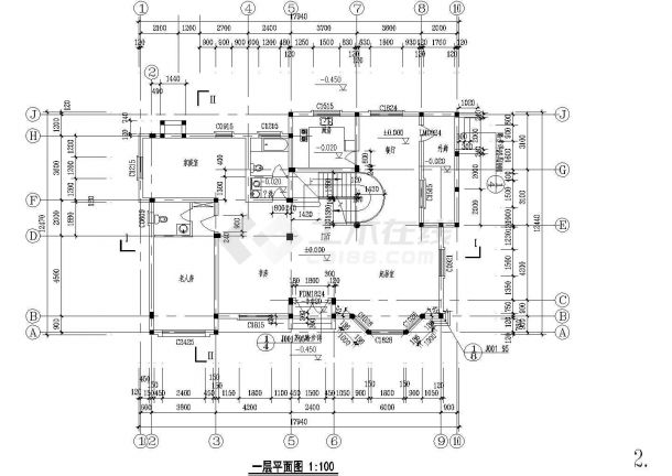 某湖边别墅建筑CAD图-图二