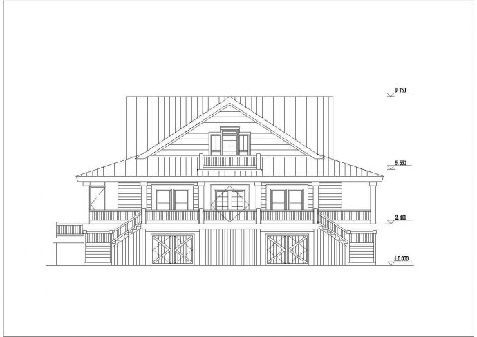 广州市某度假村510平米3层砖混结构休闲别墅平立剖面设计CAD图纸_图1
