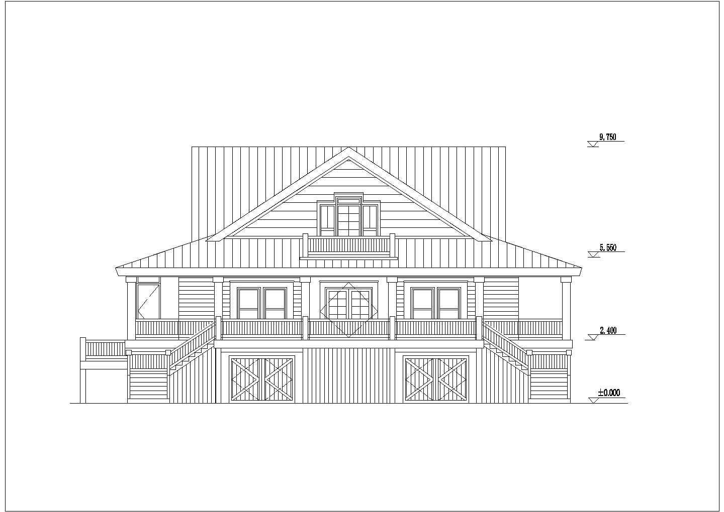 广州市某度假村510平米3层砖混结构休闲别墅平立剖面设计CAD图纸
