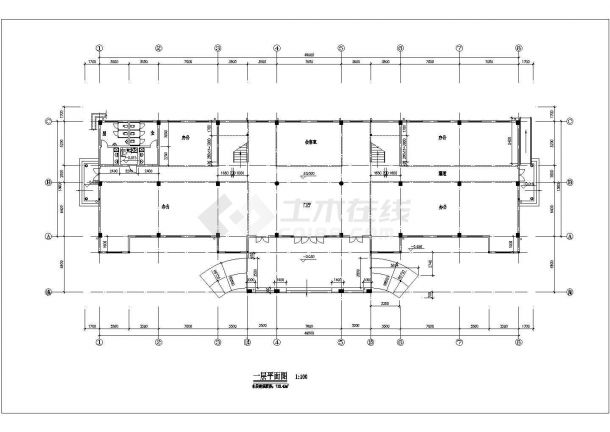 南京某市政单位2400平米四层框架结构办公楼平立剖面设计CAD图纸-图一