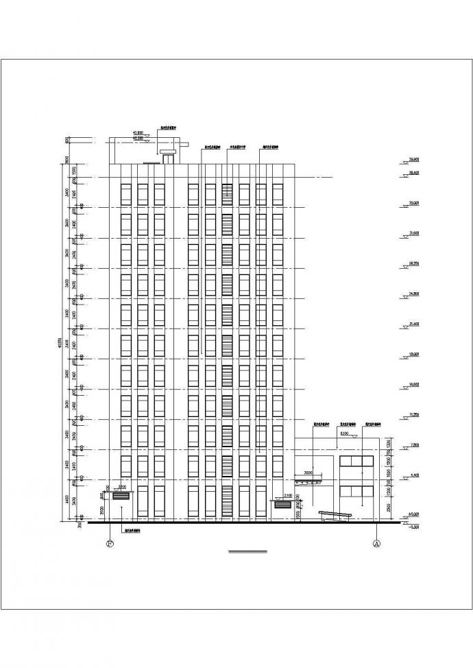 北京某软件园9200平米10层框架结构办公楼平立剖面设计CAD图纸_图1