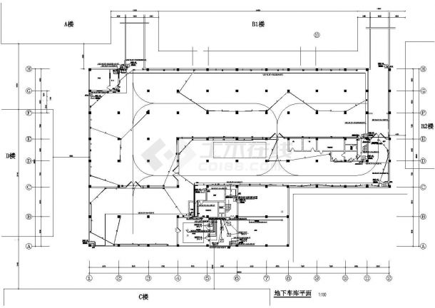 某小型车库房电气系统设计CAD基础平面图-图一