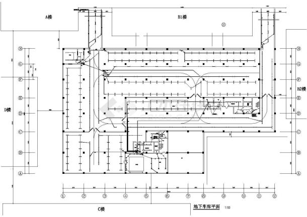 某小型车库房电气系统设计CAD基础平面图-图二