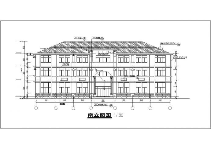 某公司2800平米3层框架结构简约式办公楼平立剖面设计CAD图纸_图1