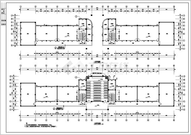 某中学3300平米五层框架结构教学办公综合楼全套建筑设计CAD图纸-图二