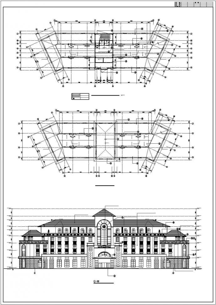 1.1万平米五层框架结构高档星级酒店平立面设计CAD图纸_图1