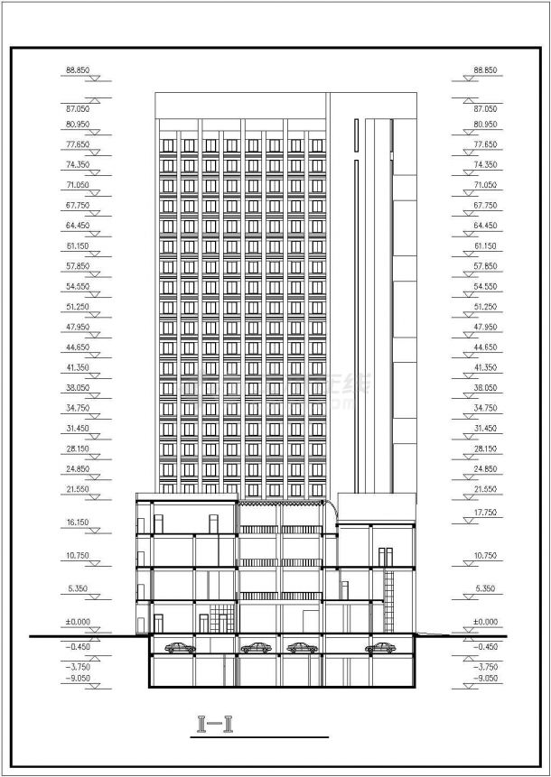 1.6万平米20层框剪结构商务宾馆平立剖面设计CAD图纸（含地下2层）-图一