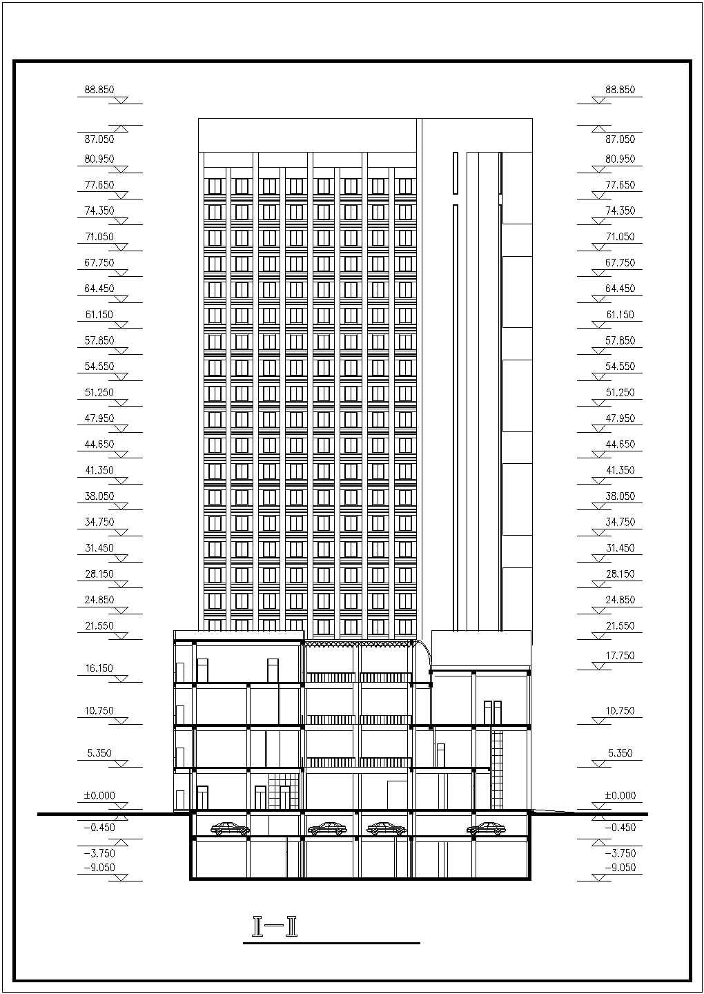 1.6万平米20层框剪结构商务宾馆平立剖面设计CAD图纸（含地下2层）