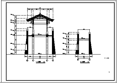 门楼设计_某市影视城景区三层王宫城门楼建筑施工cad图(含效果图)-图一