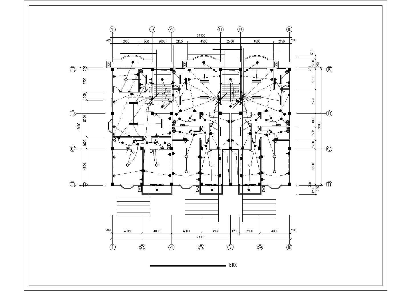 单元住宅电气施工cad图(含标准层，照明平布图)