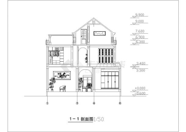 郑州市某小区338平米3层砖混结构单体别墅平立剖面设计CAD图纸-图二