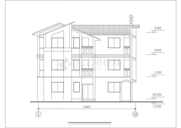 宁波市某别墅区410平米3层混合结构独立别墅平立剖面设计CAD图纸-图一
