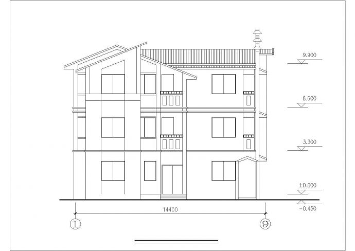 宁波市某别墅区410平米3层混合结构独立别墅平立剖面设计CAD图纸_图1