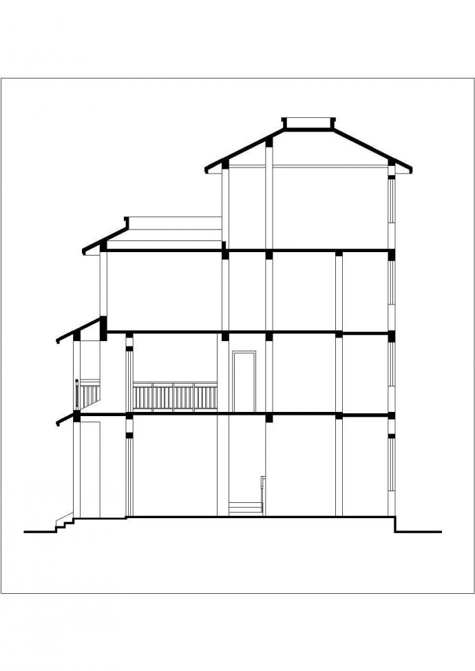 491平米四层砖混结构徽派风格单体别墅全套建筑设计CAD图纸_图1
