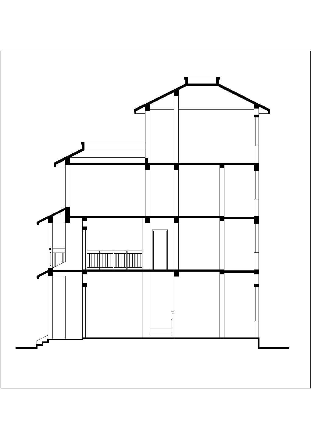 491平米四层砖混结构徽派风格单体别墅全套建筑设计CAD图纸