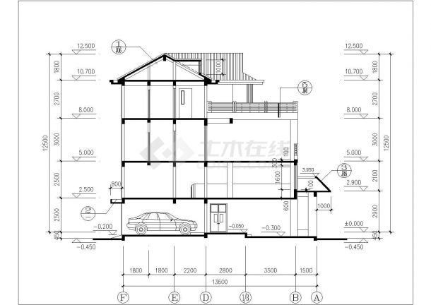 360平米3层框架结构独立别墅平立剖面设计CAD图纸（含夹层和效果图）-图一