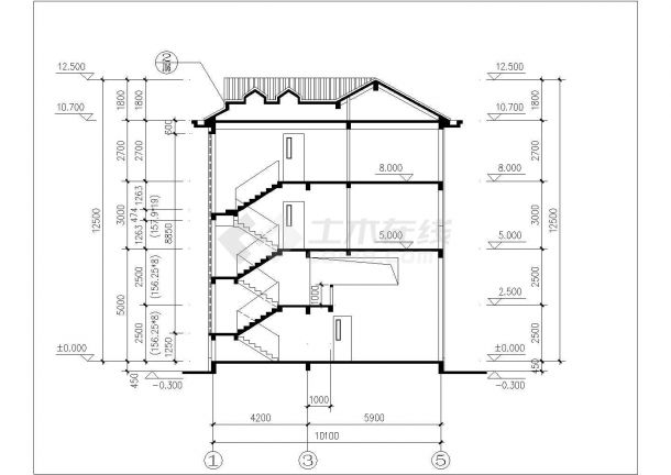 360平米3层框架结构独立别墅平立剖面设计CAD图纸（含夹层和效果图）-图二