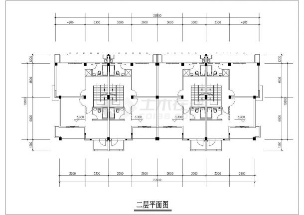 1300平米3层四户并联式别墅平立面设计CAD图纸（每户310平米）-图一