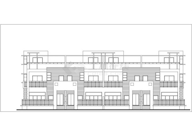 1300平米3层四户并联式别墅平立面设计CAD图纸（每户310平米）-图二
