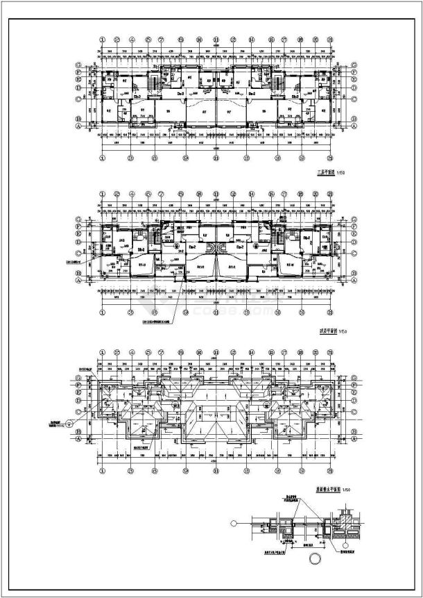 1800平米四层砖混结构住宅楼全套建筑设计CAD图纸（含半地下室）-图二