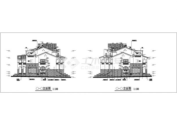 3200平米3层10户并联式别墅楼平立剖面设计CAD图纸（含效果图）-图一
