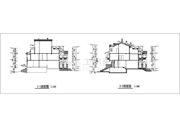 3200平米3层10户并联式别墅楼平立剖面设计CAD图纸（含效果图）-图二