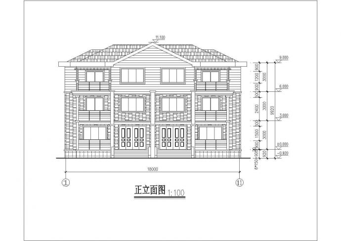 上海某别墅区510平米3层框架结构双拼别墅平立剖面设计CAD图纸_图1
