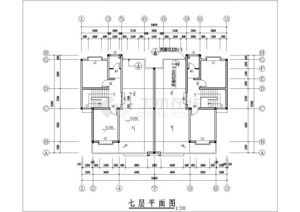 1500平米7层砖混结构住宅楼建筑设计CAD图纸（1层2户）-图二