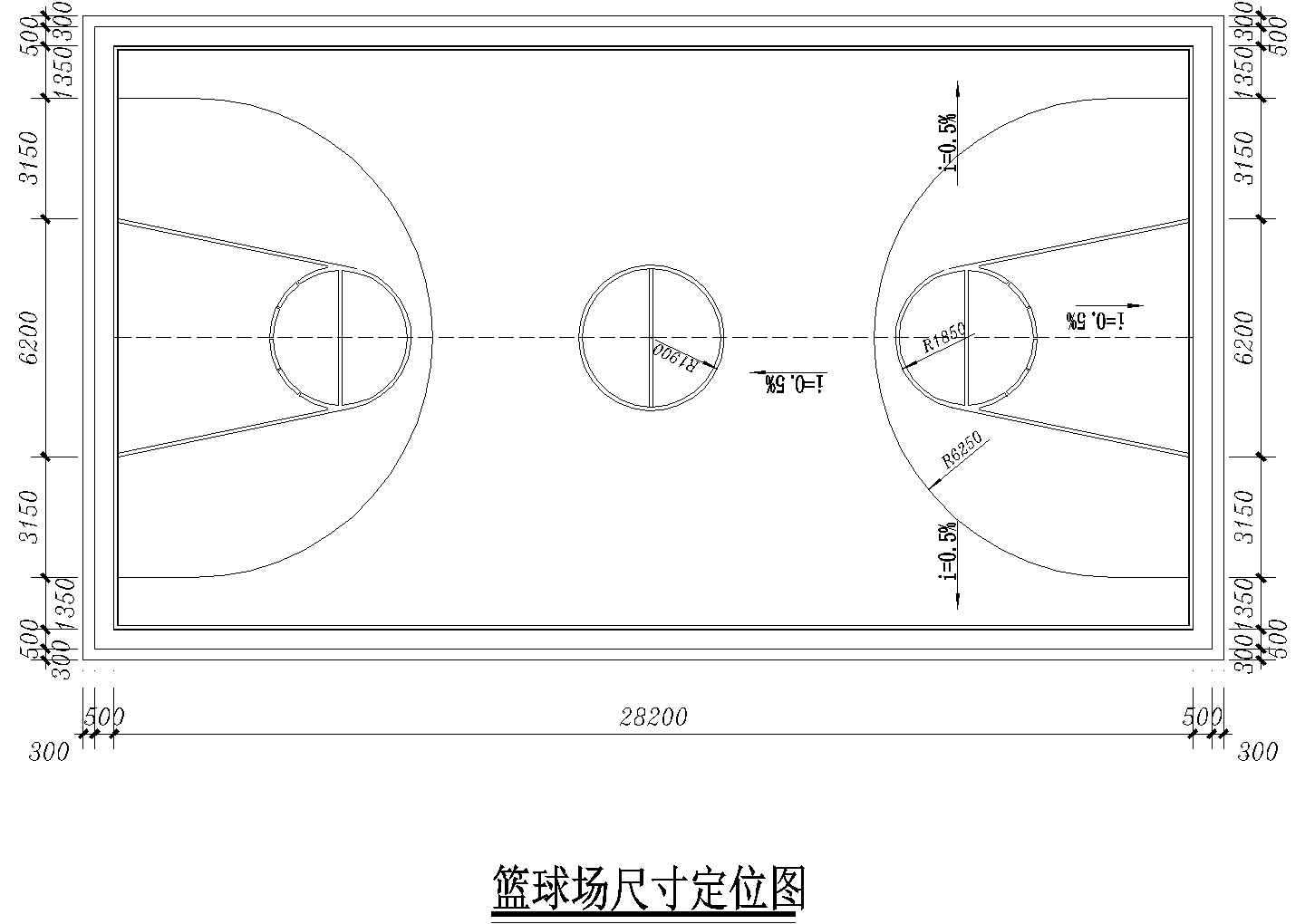 某地标准篮球场建筑设计cad施工图