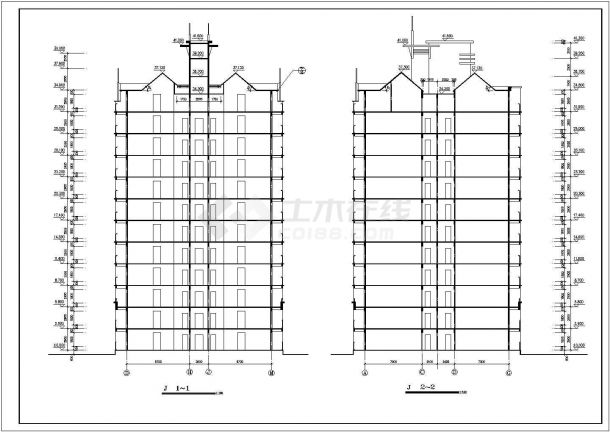 9600平米左右12层框架结构住宅楼全套平立剖面设计CAD图纸-图二