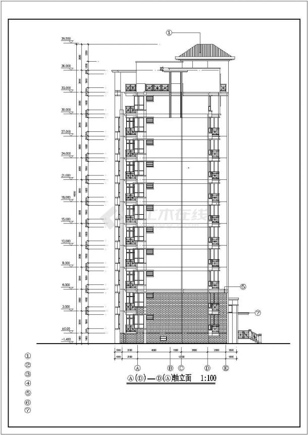 长沙市芙蓉园小区11+1层框架结构住宅楼全套建筑设计CAD图纸-图一