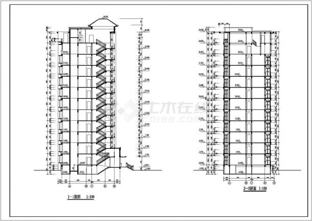 长沙市芙蓉园小区11+1层框架结构住宅楼全套建筑设计CAD图纸-图二