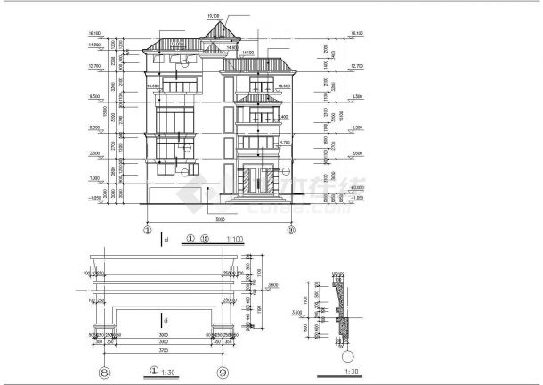 某豪华小区欧式风格多层别墅建筑设计施工方案CAD图纸-图二