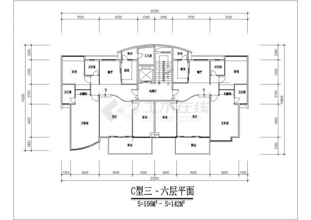 锦州市某教师家属院7层砖混结构住宅楼平面设计CAD图纸（7层为复式）-图二