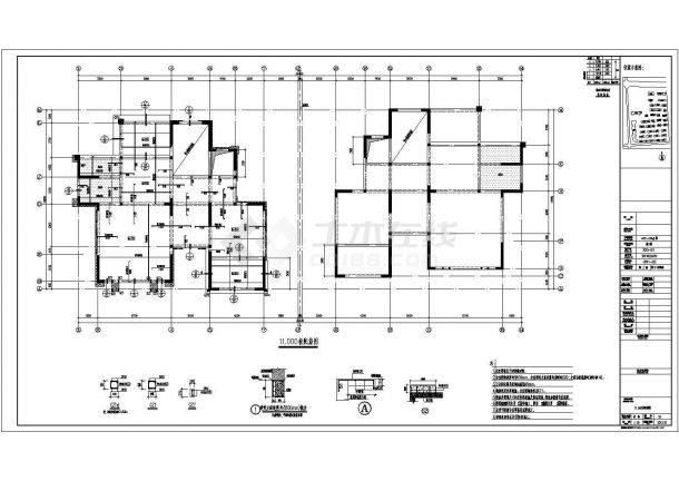 别墅设计_某四层砖混结构别墅结构施工CAD图-图二
