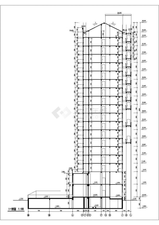 锦州市某社区1.3万平米18层框架结构住宅楼建筑设计CAD图纸（含阁楼）-图二