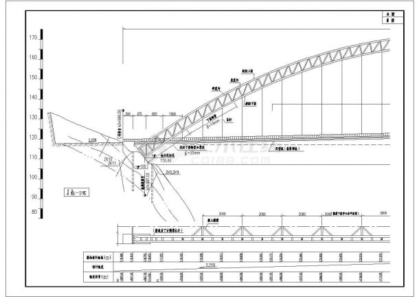 千岛湖某大桥（钢管混凝土拱净跨307.94m）设计cad全套施工图（含设计说明，带效果图）-图二