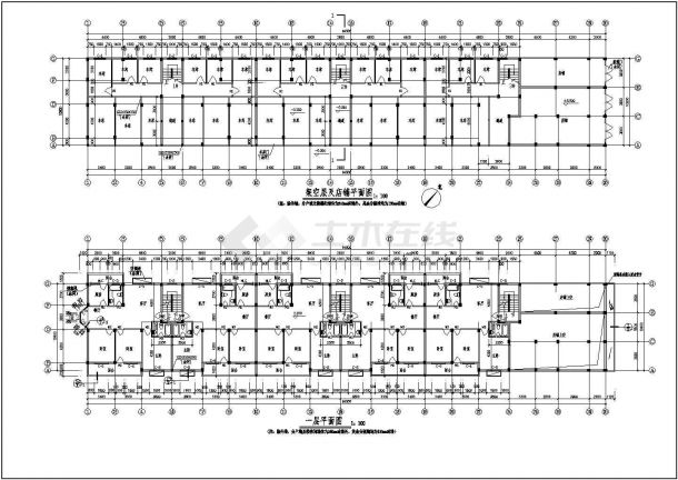 苏州某临街商住楼全套建筑施工设计cad图(含阁楼平面图;屋顶平面图)-图二