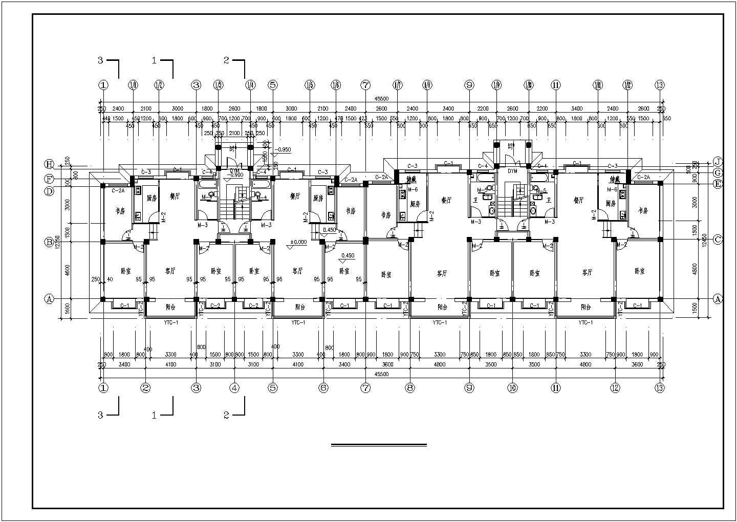 六层二单元3023平米对称户型住宅楼全套施工设计cad图纸(含总平及详图)