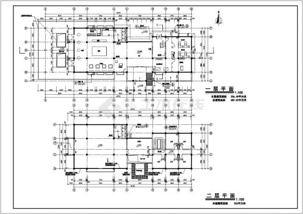 中山市某小区680平米双层砖混结构业主会所建筑设计CAD图纸（2套方案）-图二