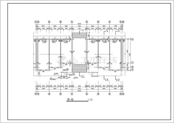 北京某4500平米2层框架结构五金批发市场建筑设计CAD图纸-图二