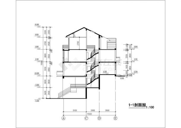沈阳市朗诗明珠小区3层框架结构6户并联别墅平立剖面设计CAD图纸-图二