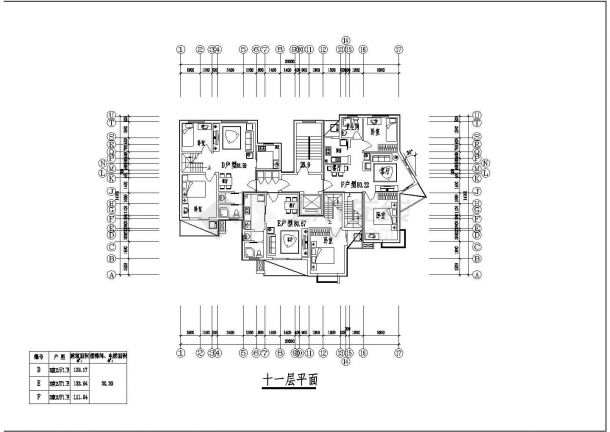 某小区12层框架结构住宅楼平立剖面设计CAD图纸（1层3户）-图二