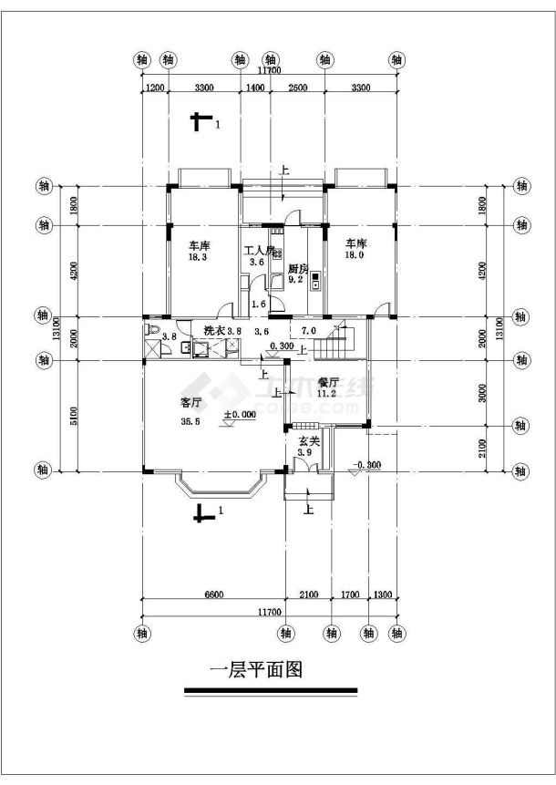 2900平米四层框混结构并联式住宅楼平立面设计CAD图纸（1层7户）-图二